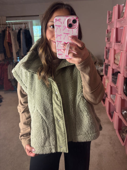 Fuzzy Side Tie Vest - 2 COLORS