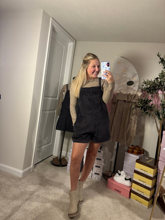 Charcoal Corduroy Ribbed Romper