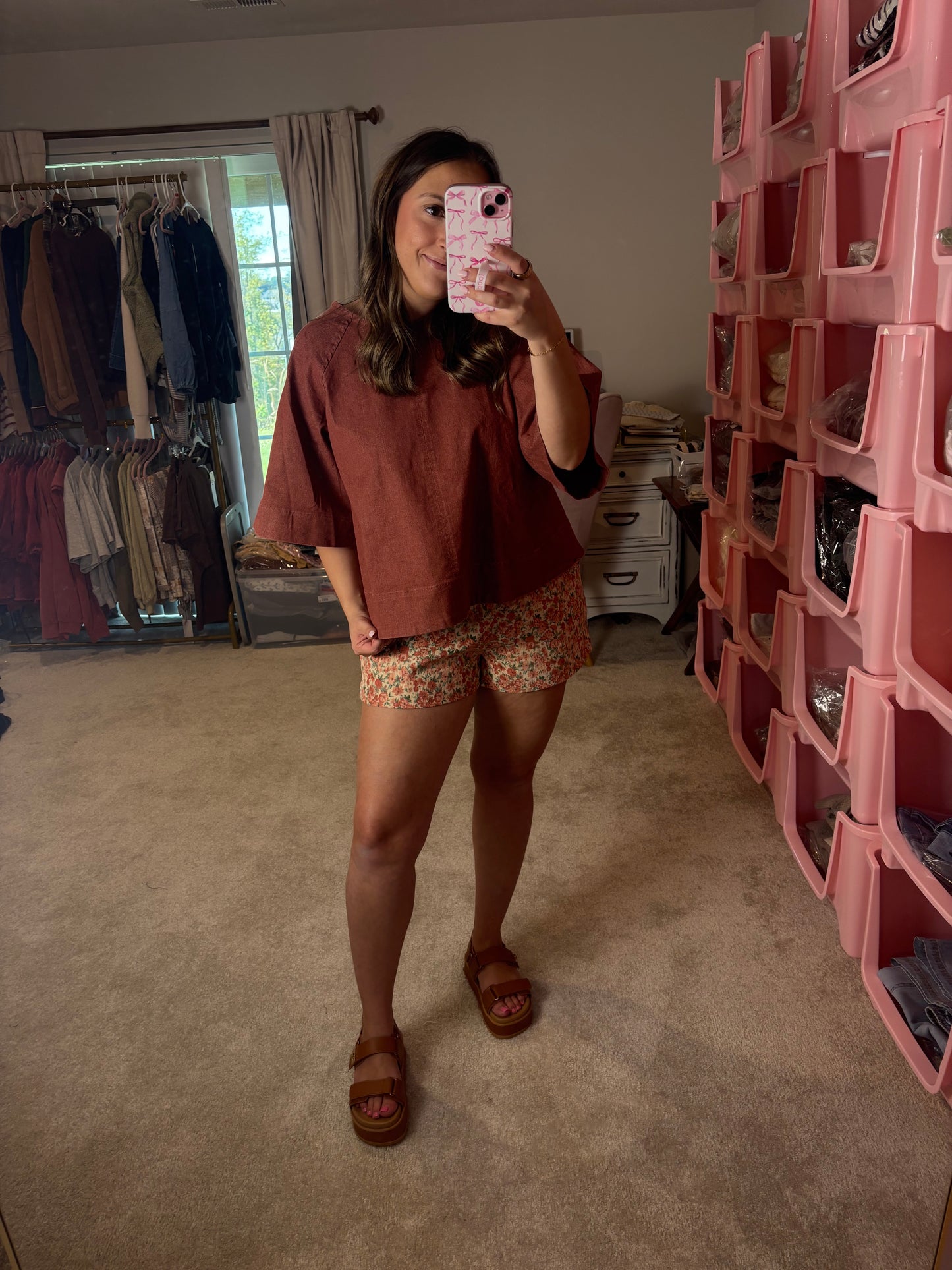 Stretch Denim Tie Back Blouse