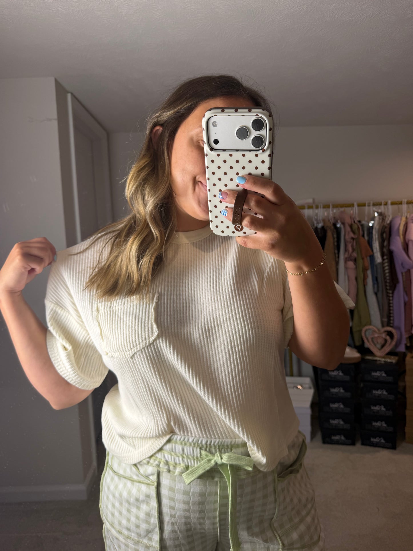 Cream Waffle Knit Tee