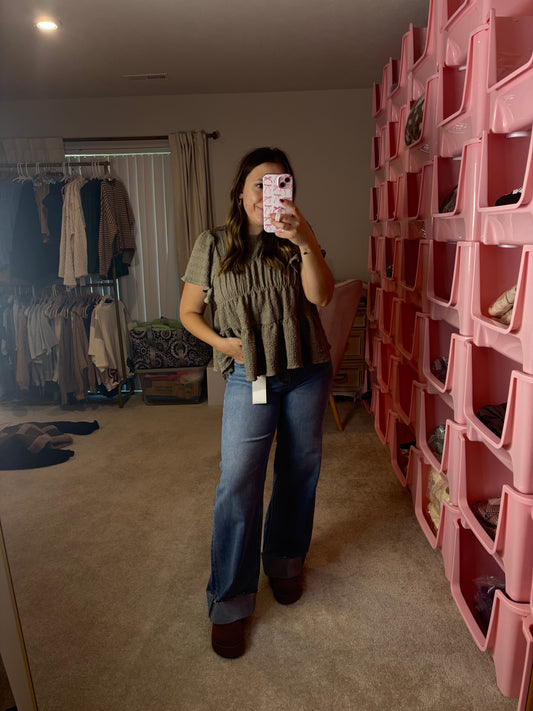 Textured Babydoll Top - Mocha