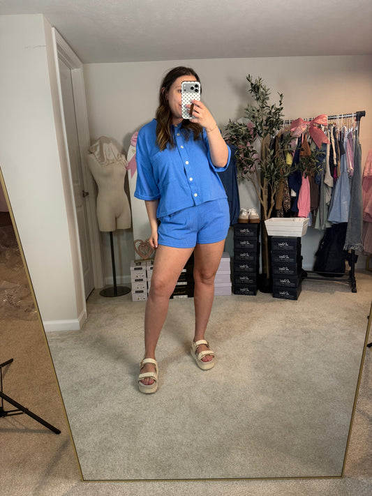 COBALT CARDIGAN & SHORTS SET