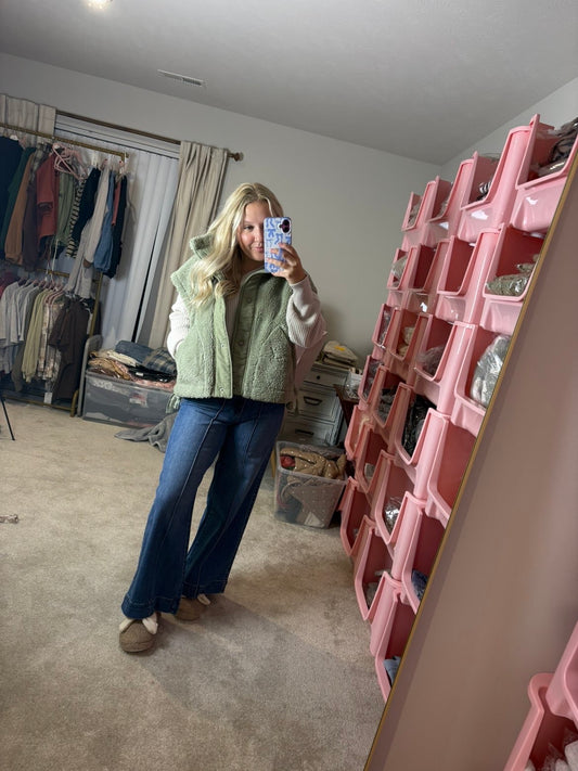Pintuck Wide Leg Denim