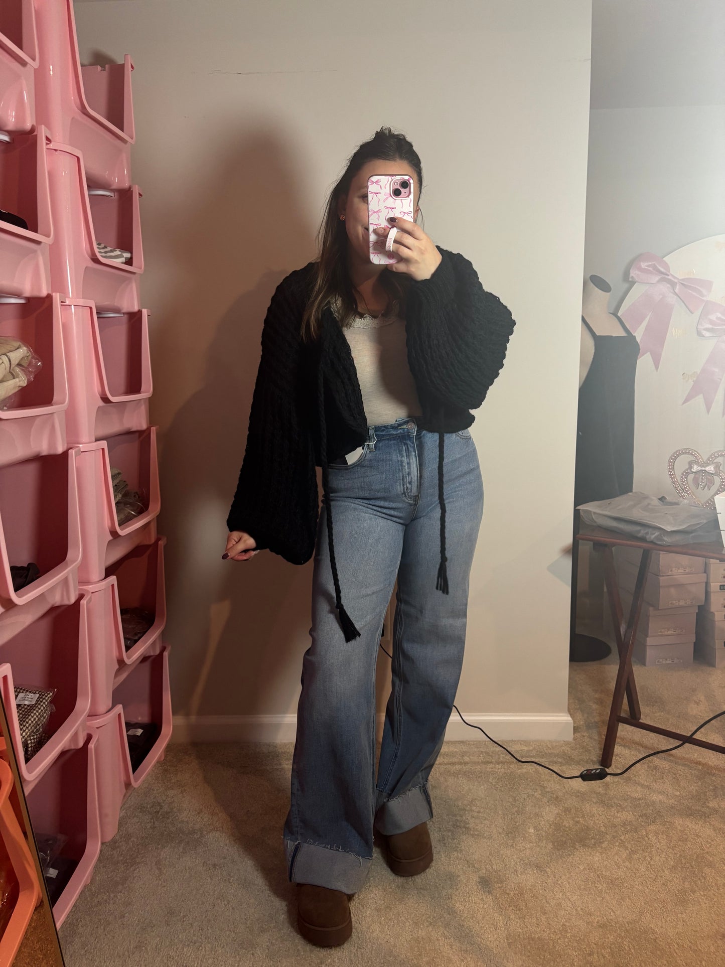 Black Balloon Sleeve Cardigan