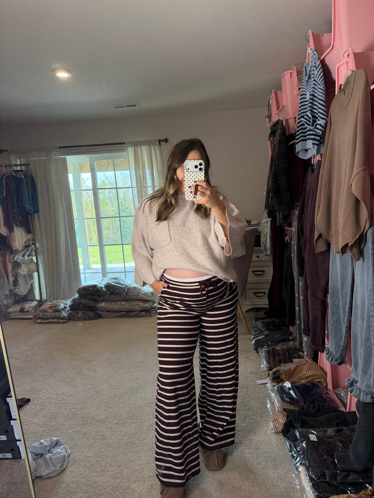 RASPBERRY & CREAM STRIPED PANTST