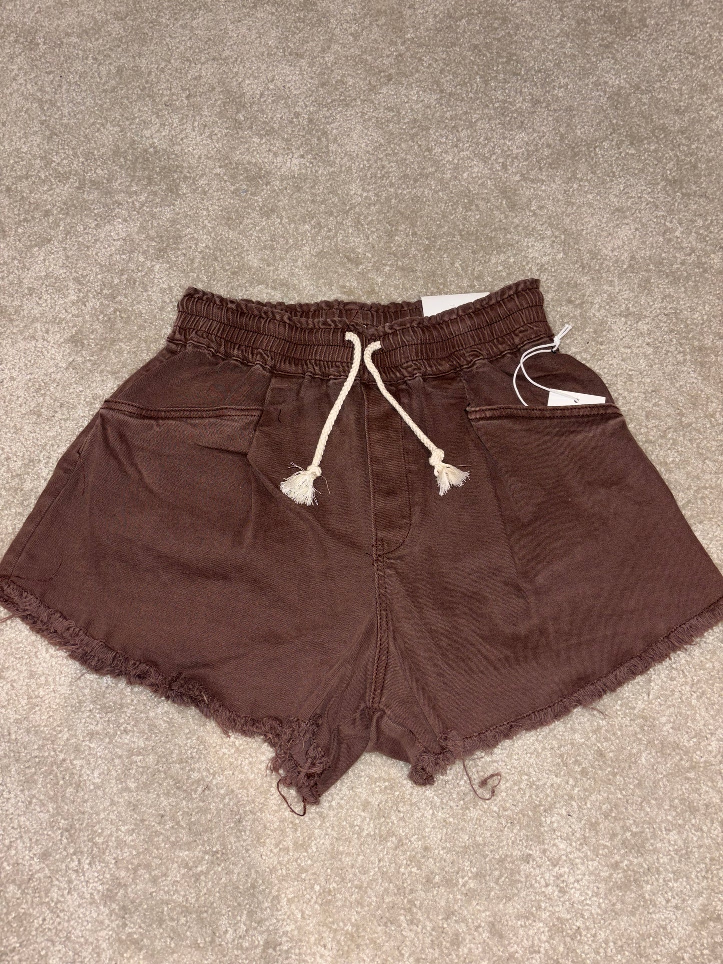 Mahogany Frayed Hem Stretch Denim Shorts