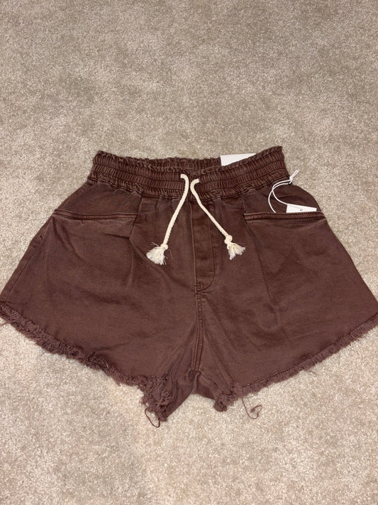 Mahogany Frayed Hem Stretch Denim Shorts