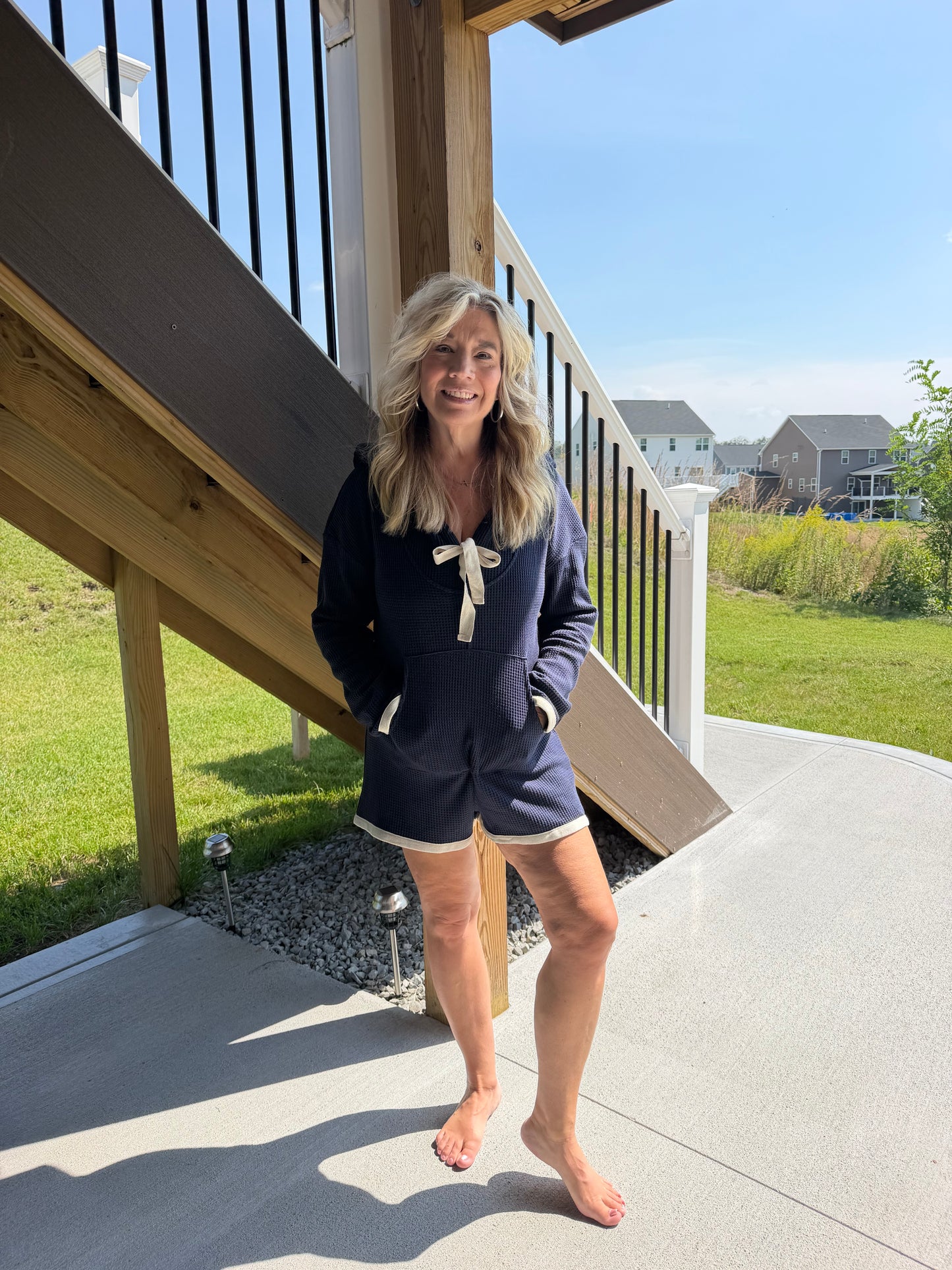 Navy Waffle Romper
