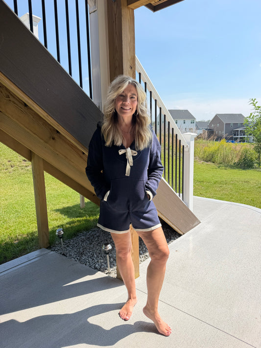 Navy Waffle Romper