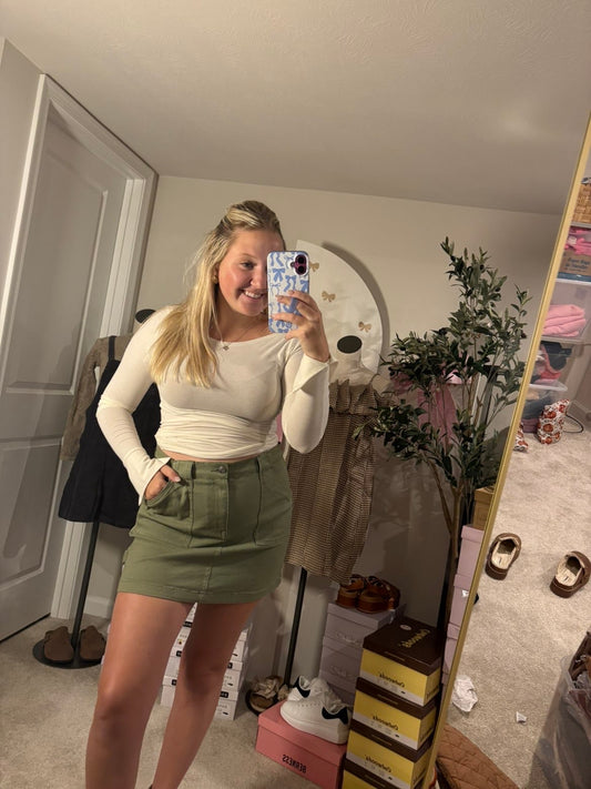 Stretch Cargo Denim Mini Skirt