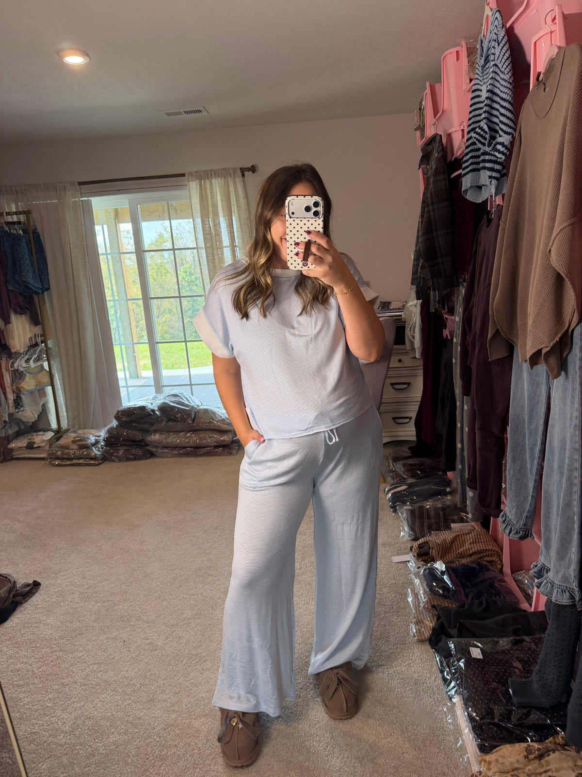 BABY BLUE STRIPED OPEN BACK SET