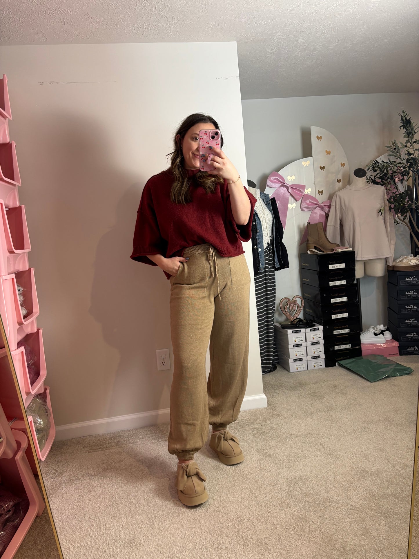 THE LISA ~ RED SHORT SLEEVE SWEATER