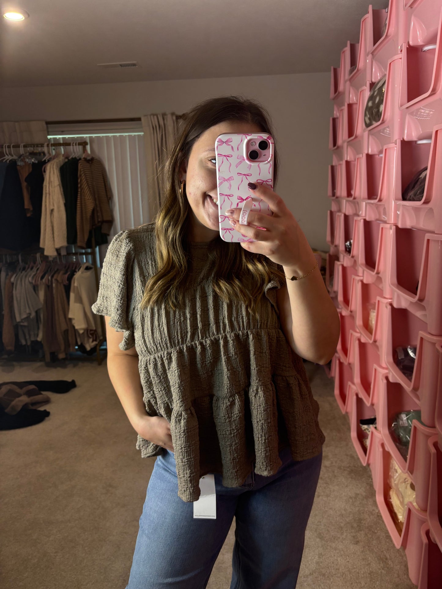 Textured Babydoll Top - Mocha