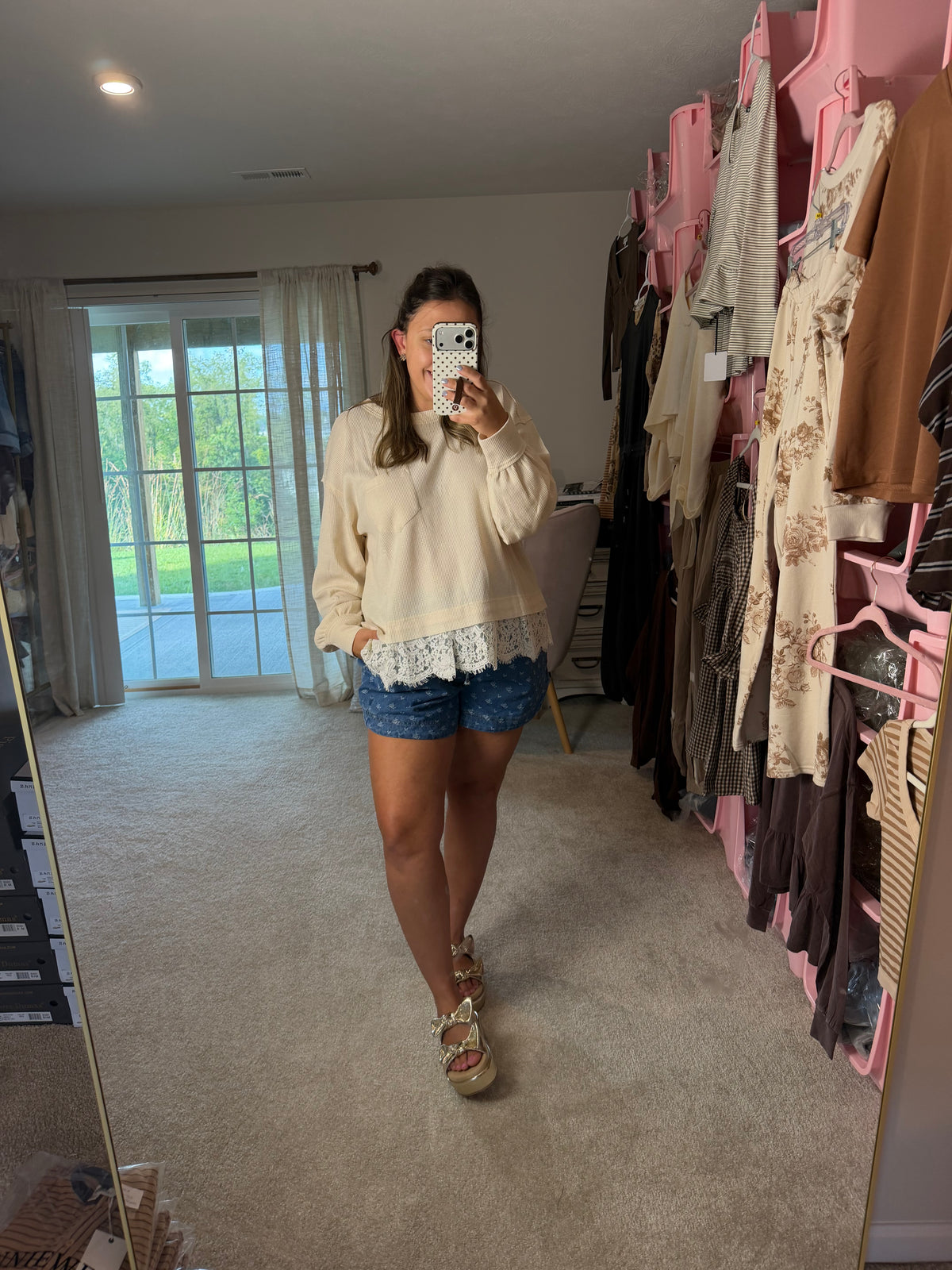 Floral Drawstring Denim Shorts