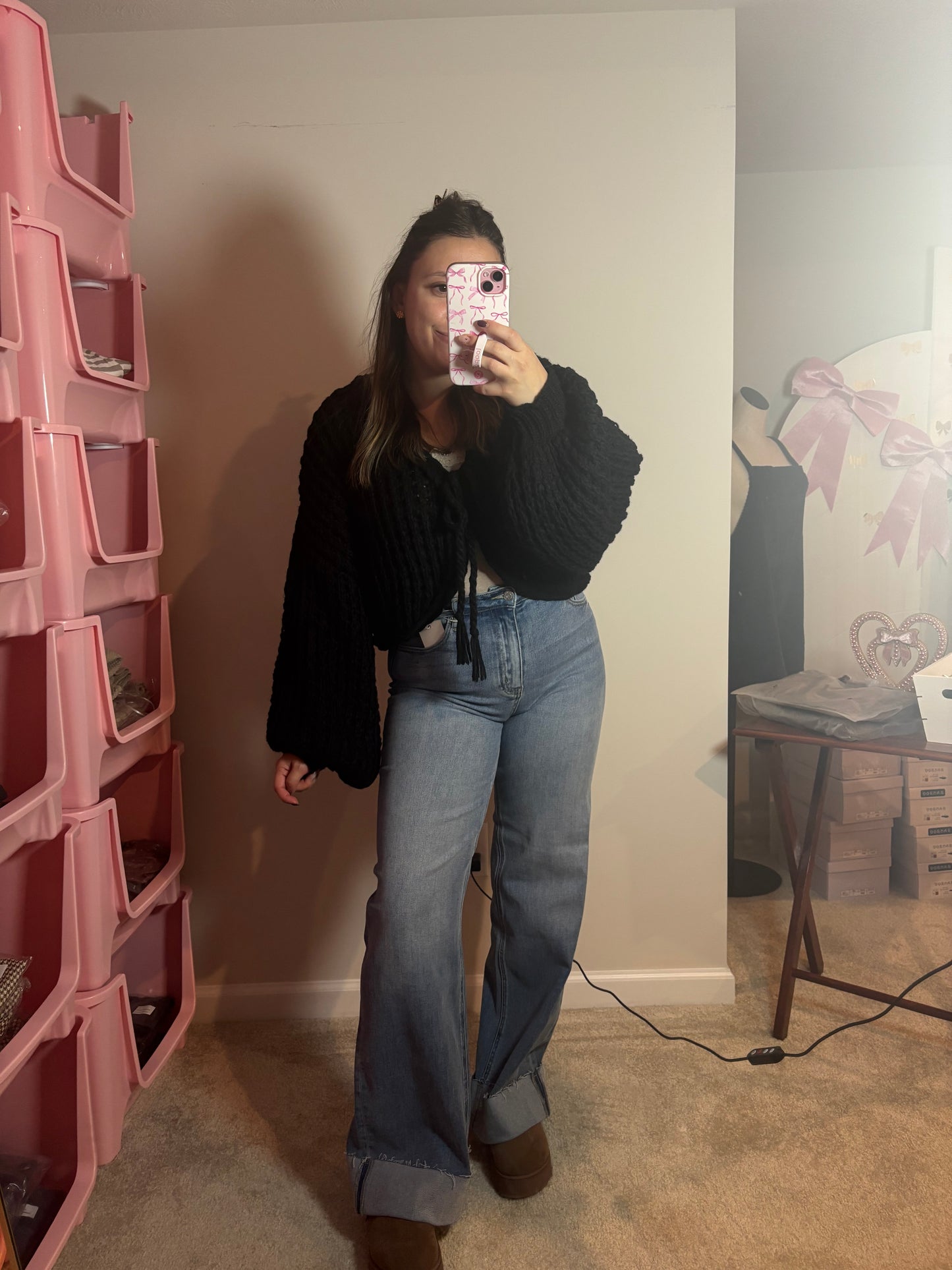 Black Balloon Sleeve Cardigan