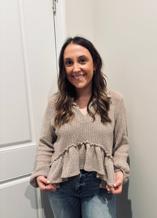 Knit Peplum Top - OATMEAL