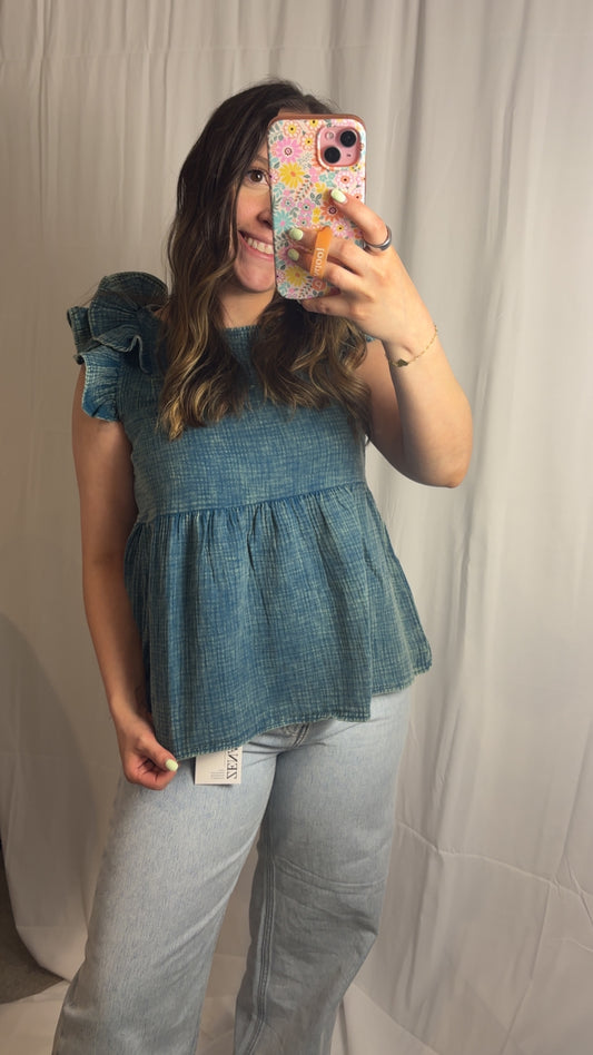 Ruffle Peplum Top - TEAL