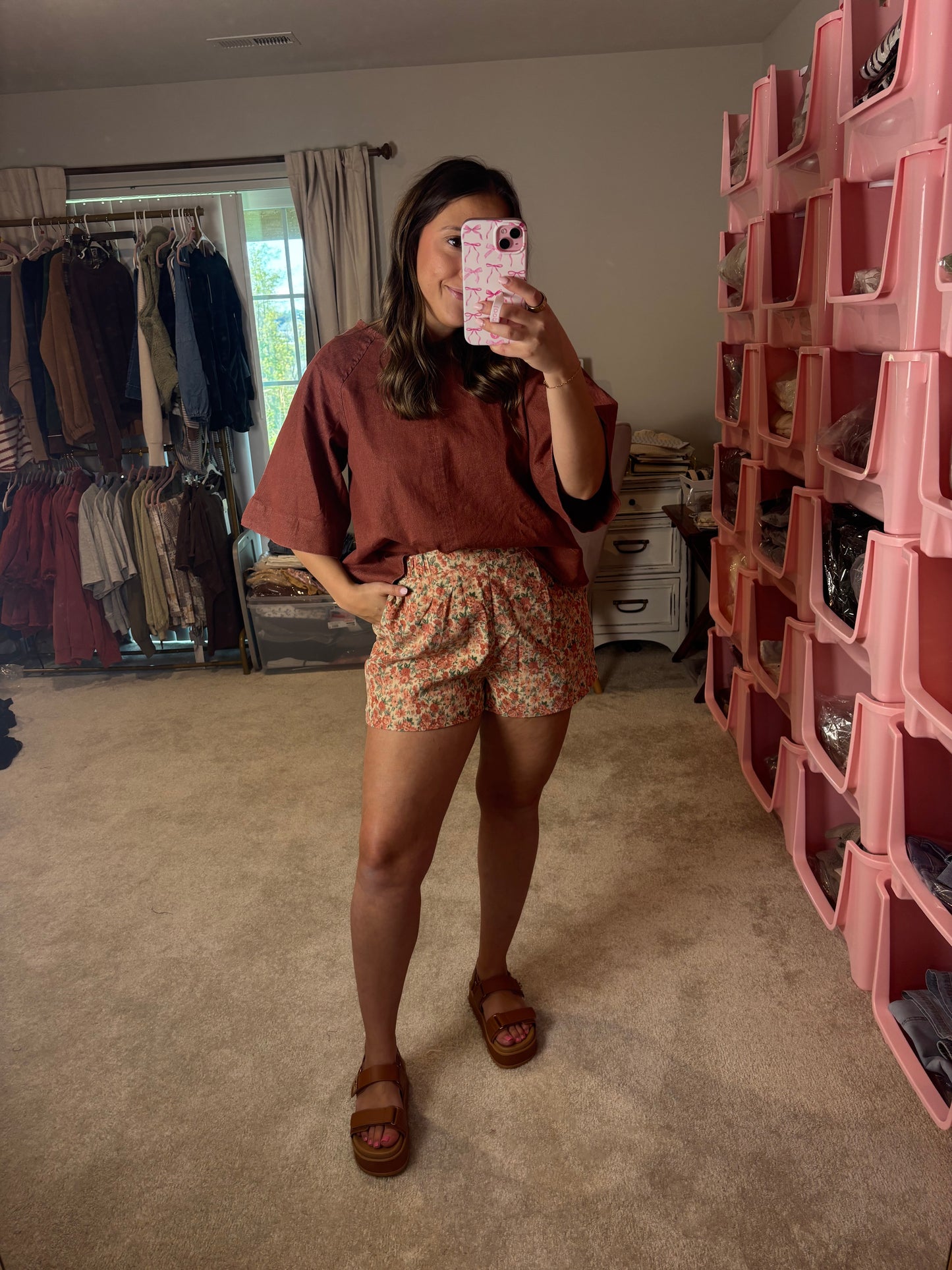 Rose Print Cordoroy Shorts