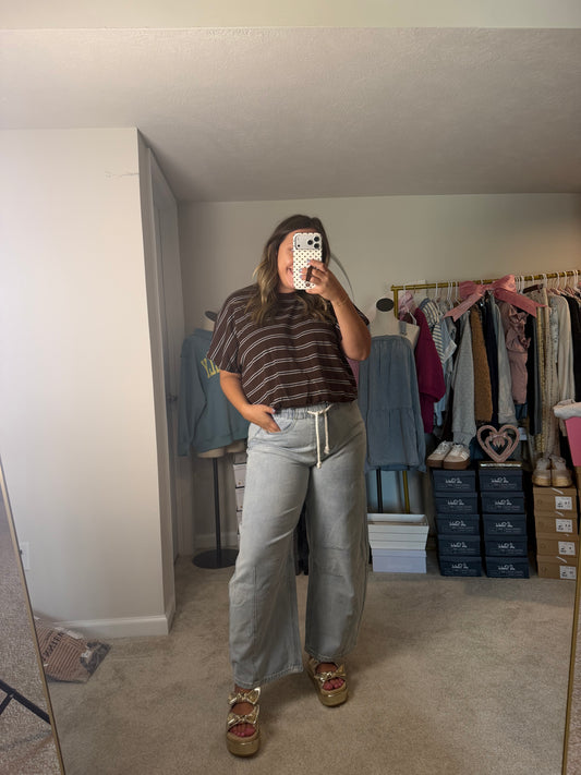 DRAWSTRING BARREL LEG DENIM