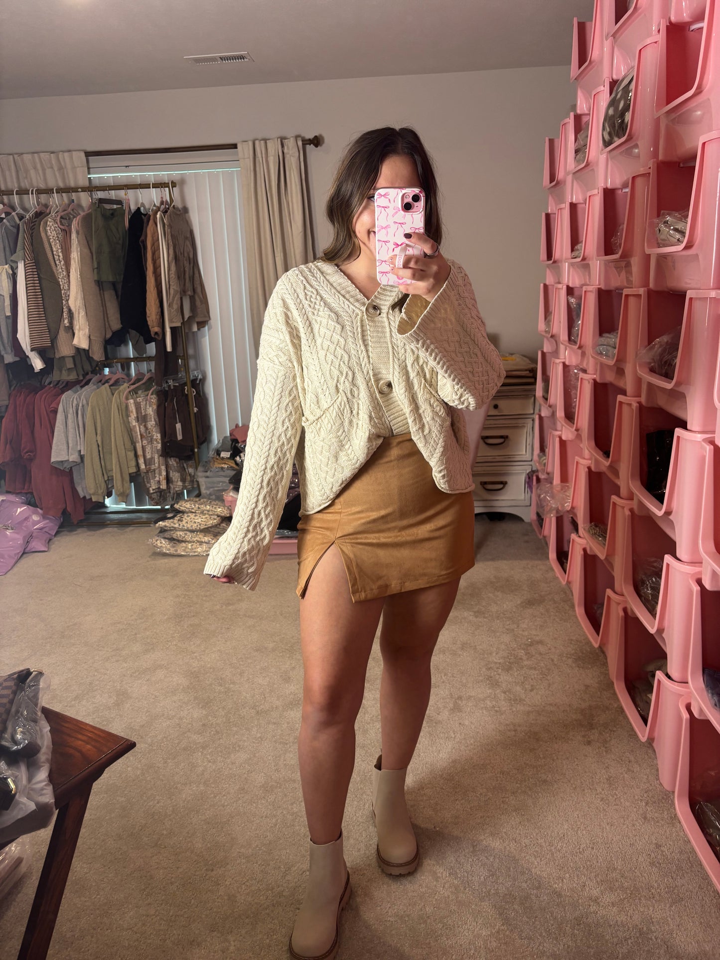 Soft Camel Suede Skort