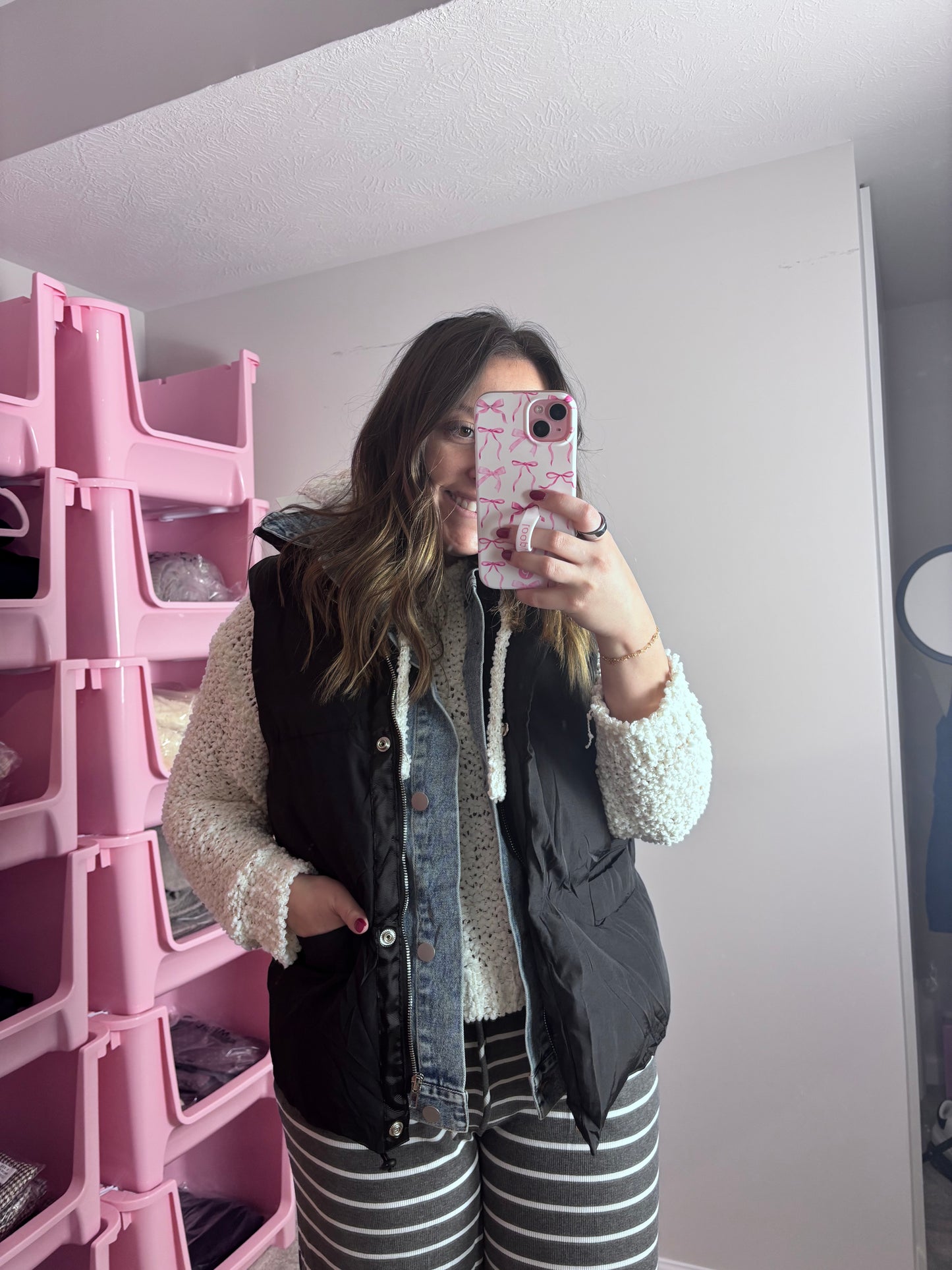 THE MEGHAN ~ PUFFER DENIM/BLACK VEST