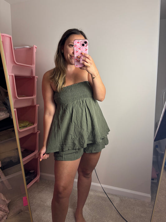 Olive Tube Top Romper