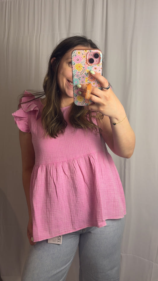 Ruffle Peplum Top - PINK