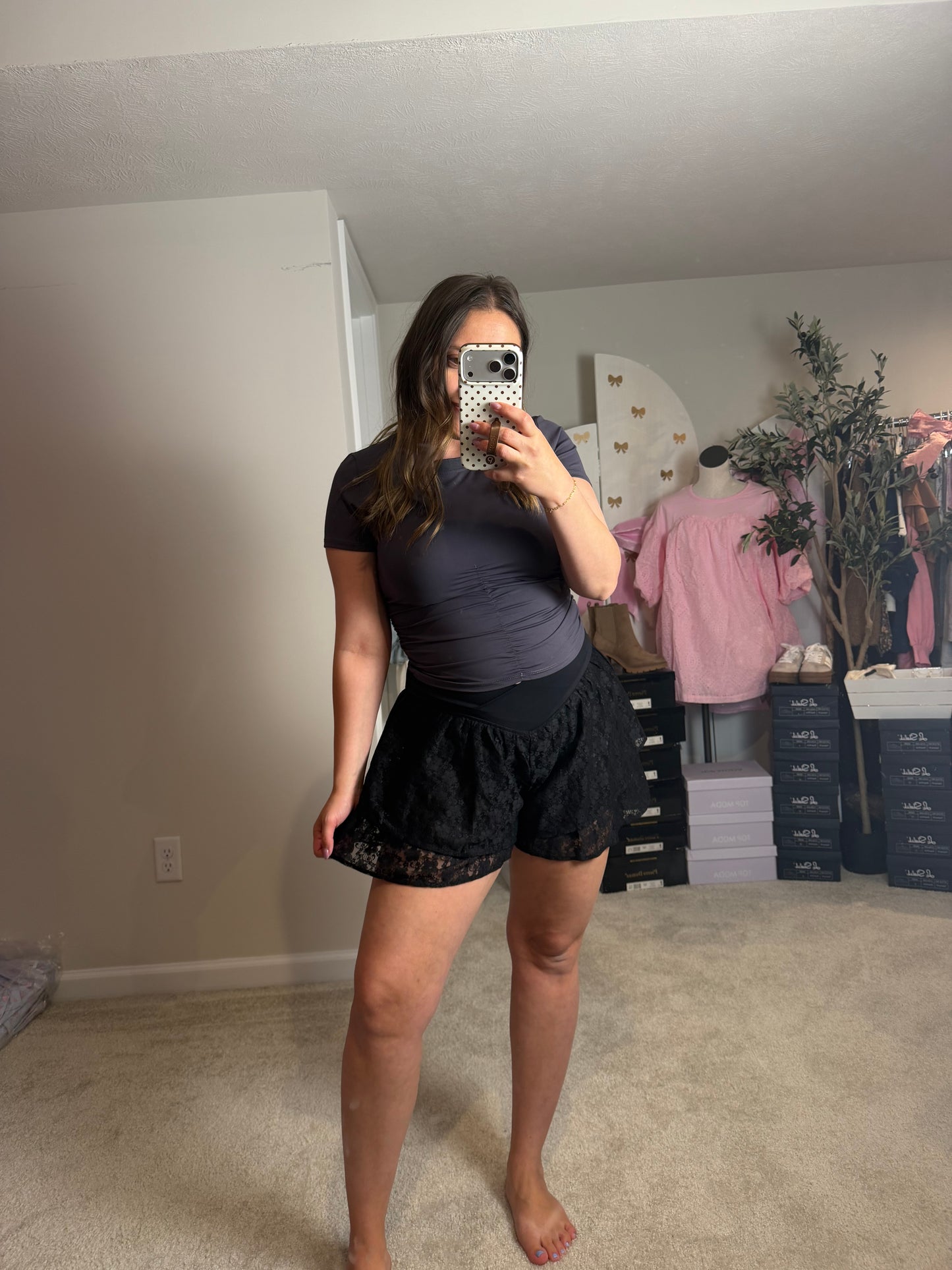 LACE CROSSOVER SHORTS - 2 COLORS