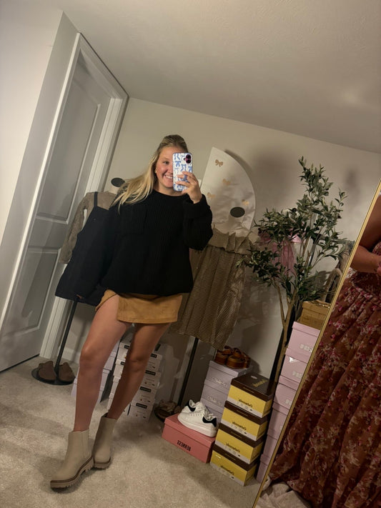 Oversized Ribbed Sweater - BLACK