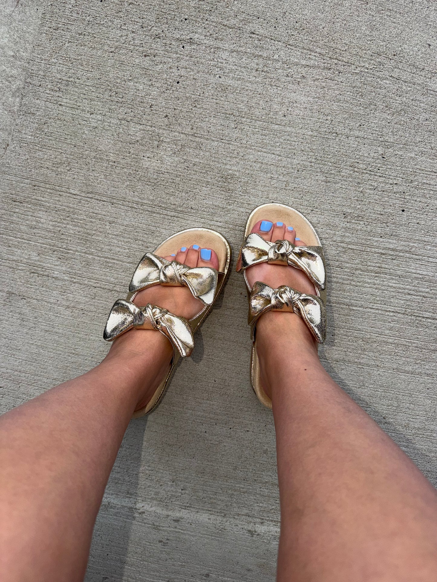 Gold Double Strap Bow Sandals