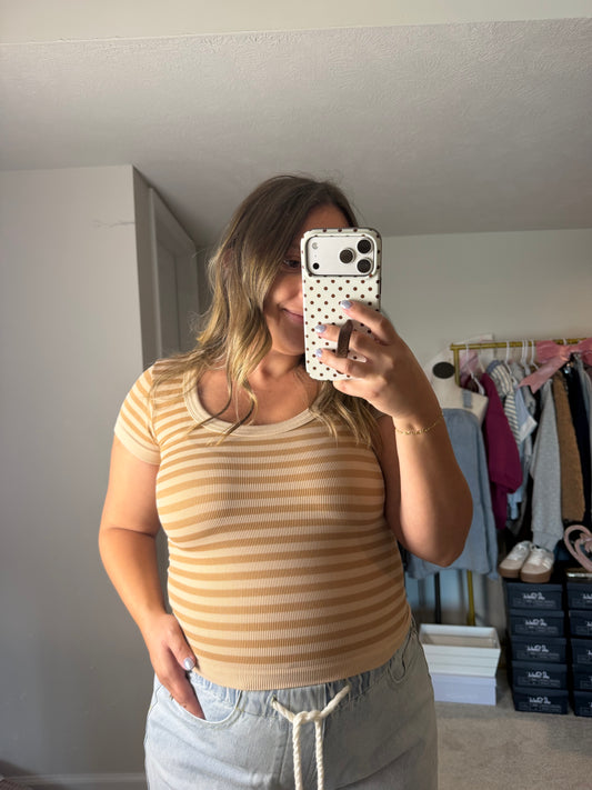 STRIPED TAN TEE - ONE SIZE FITS MOST