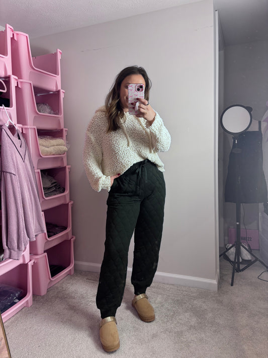Quilted Jogger Pants - Deep Green