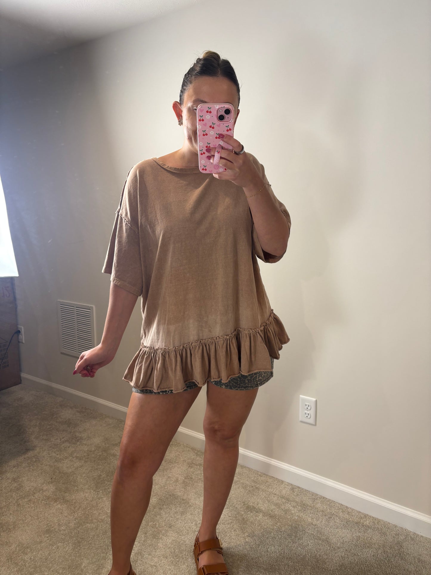 Taupe Ruffle Tee