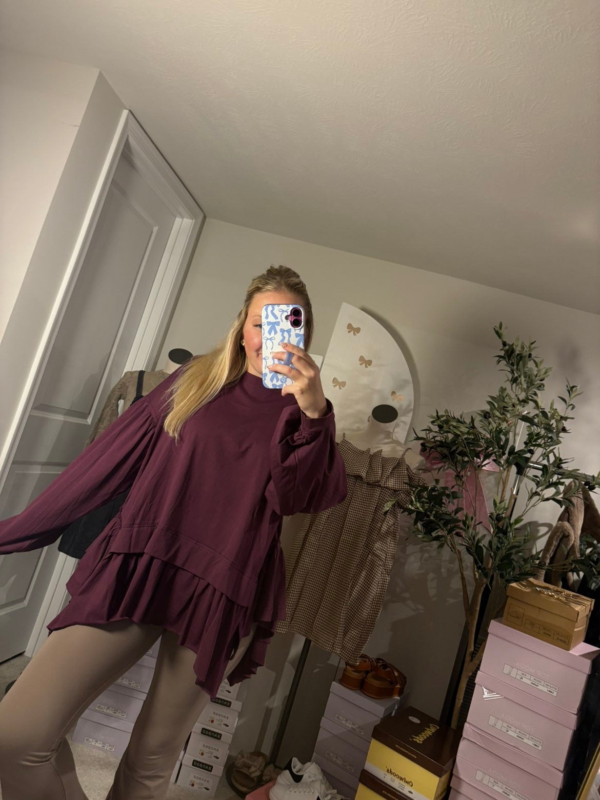 Plum Ruffled Peplum Oversized Top