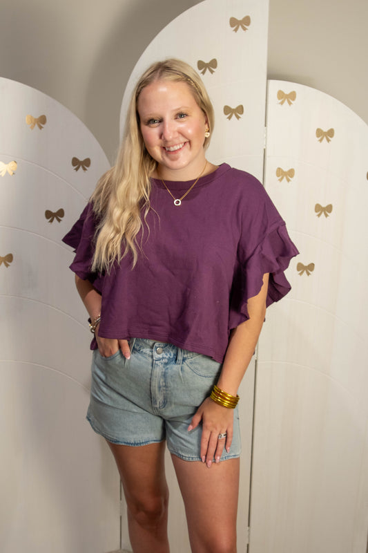 Deep Purple Flutter Sleeve Top