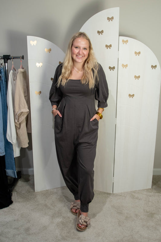 Pleated Charcoal Jumpsuit