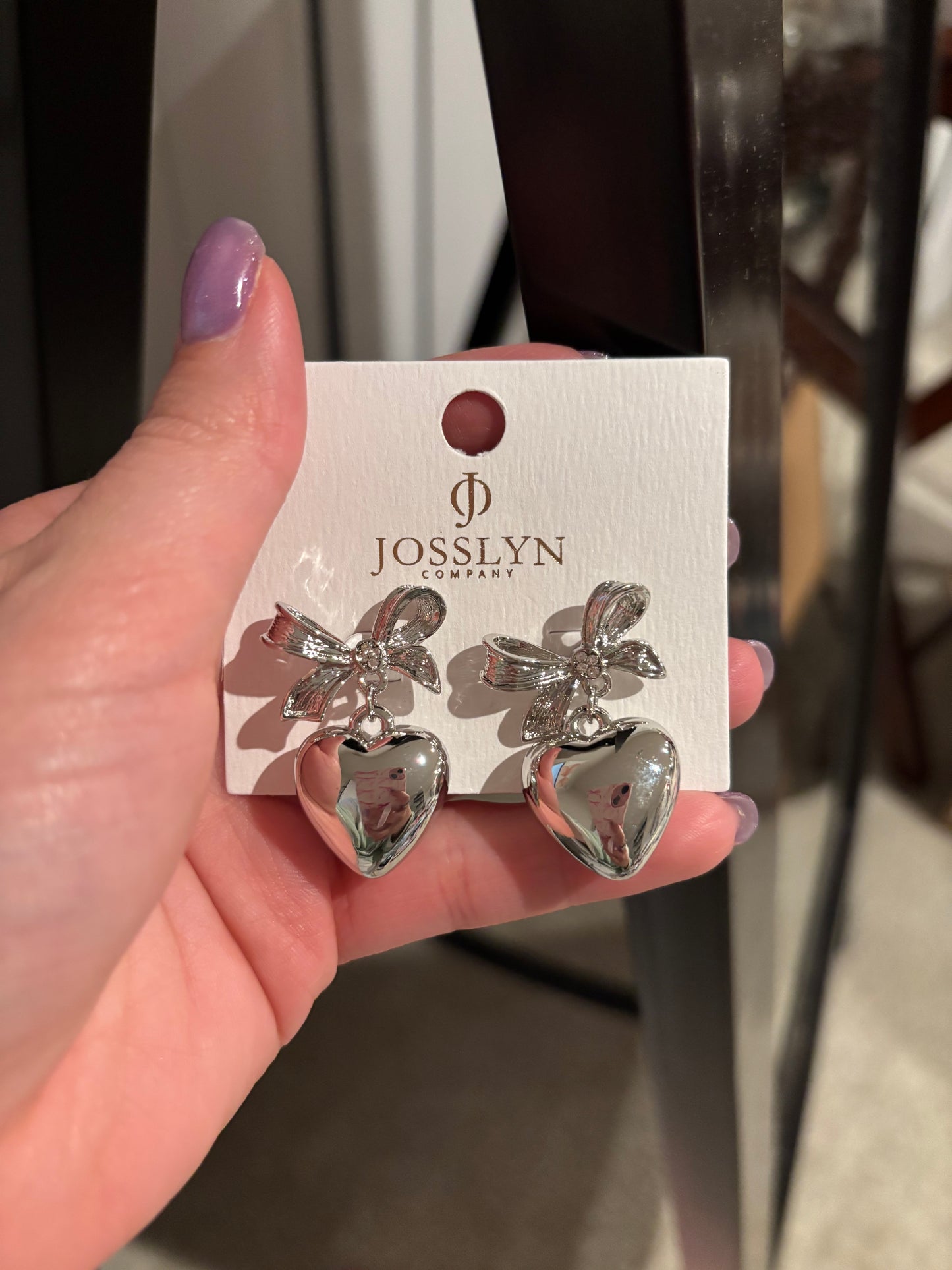 Silver Heart Bow Earrings