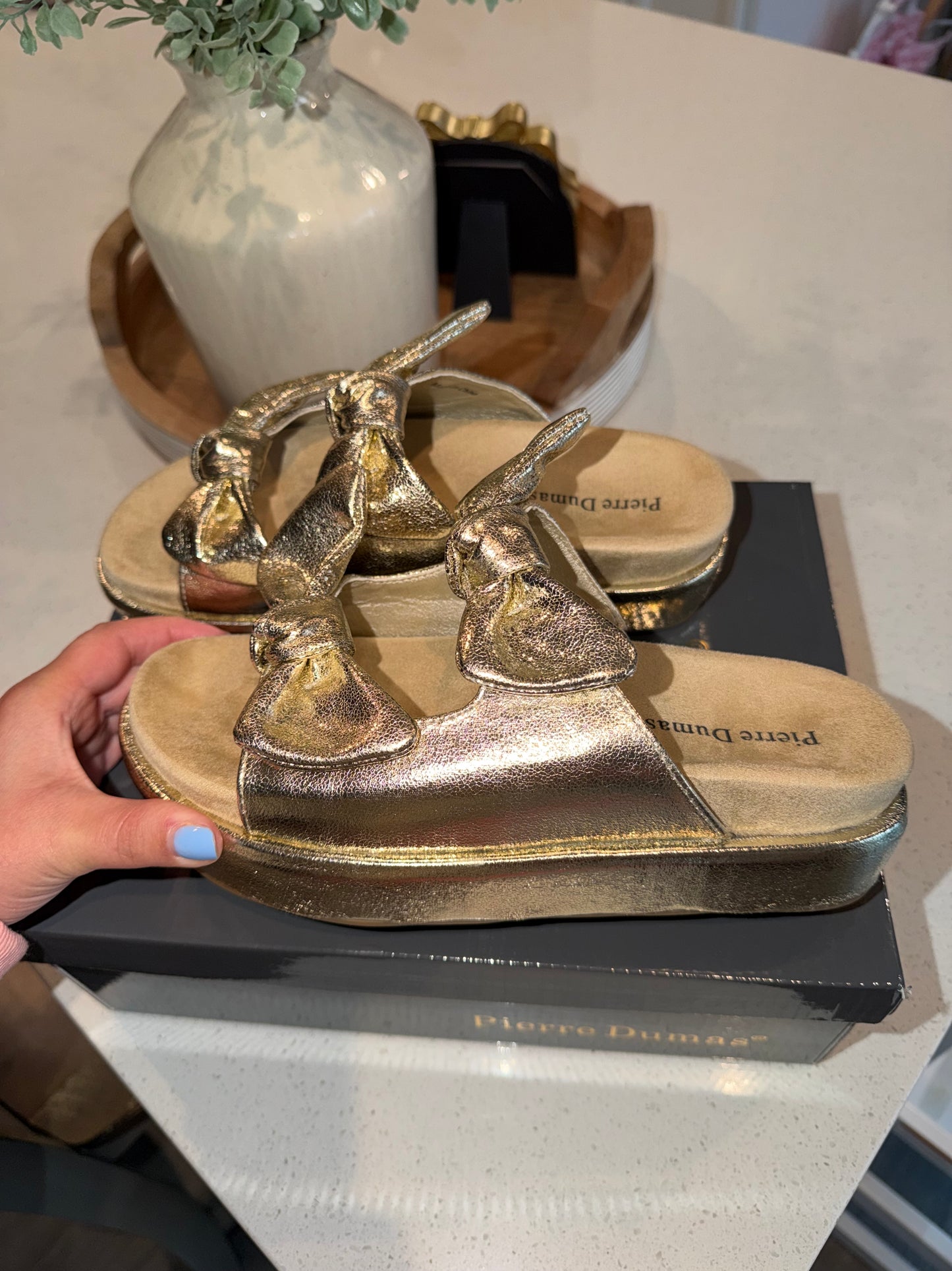 Gold Double Strap Bow Sandals