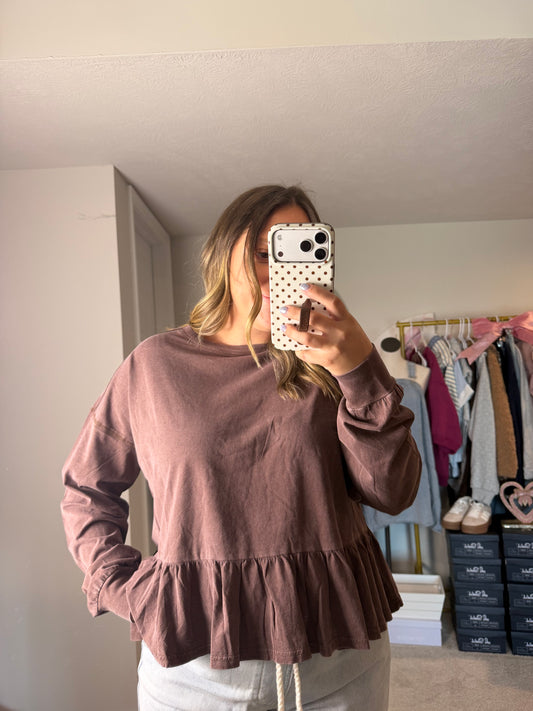 BROWN PEPLUM BUTTER TOP