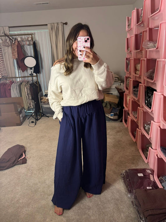 Navy Wide Leg Pants