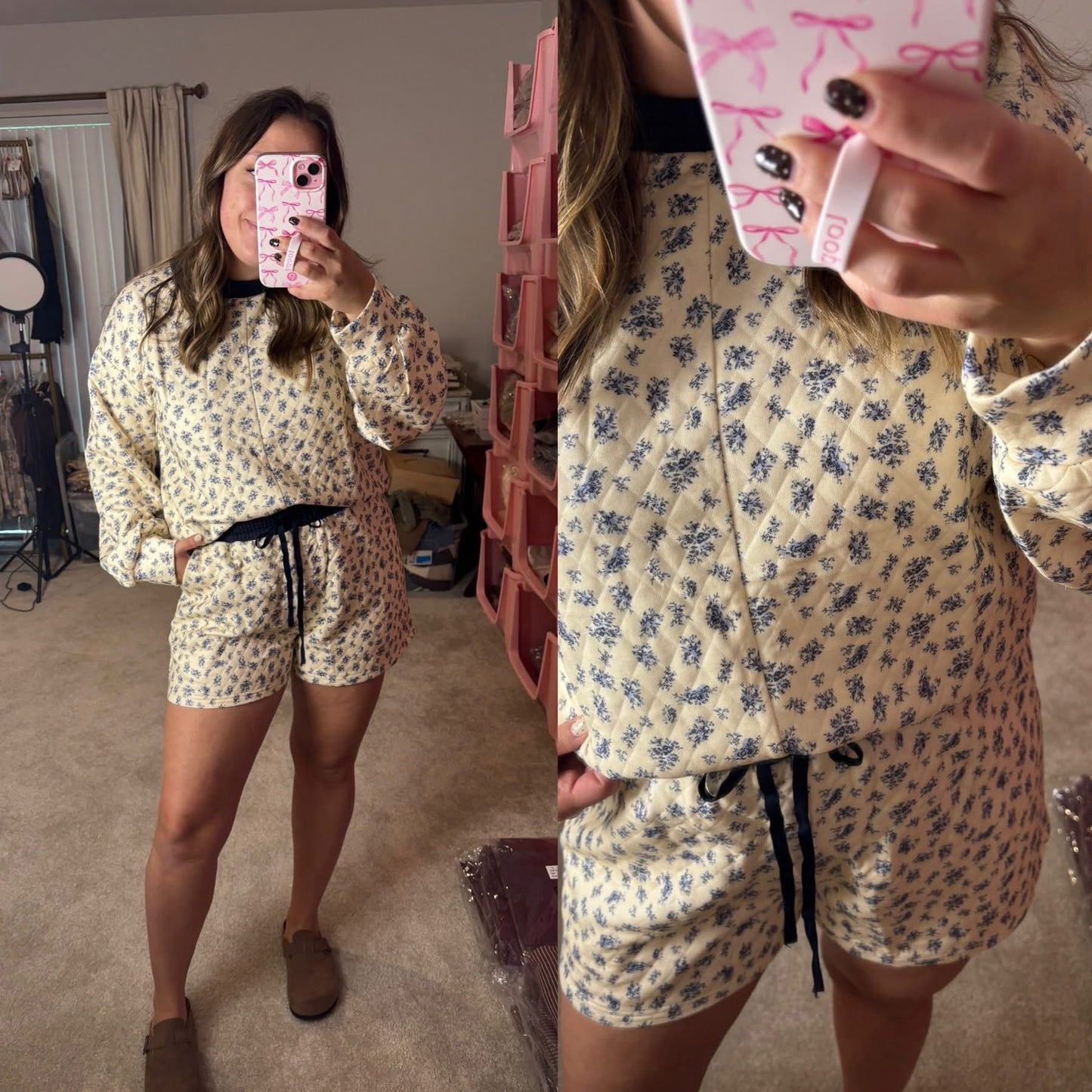 Navy/Cream quilted set