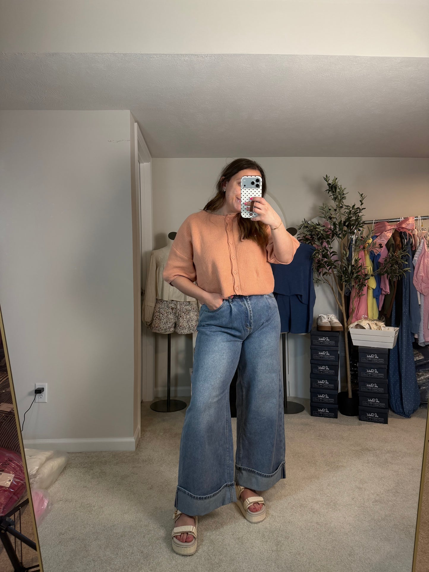 THE ANDREA ~ PEACH CROPPED CARDIGAN