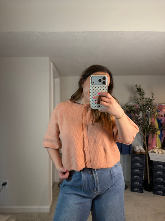 THE ANDREA ~ PEACH CROPPED CARDIGAN