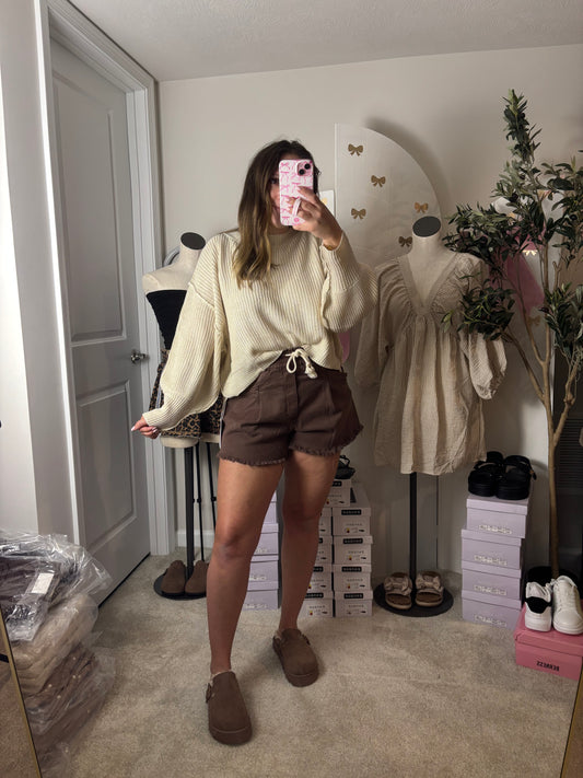 Cropped Mock Neck Lightweight Sweater