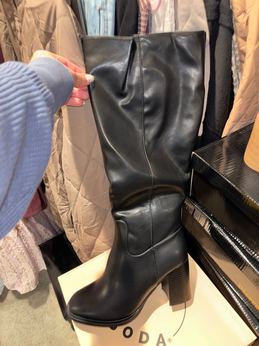 Black Leather Knee High Boots