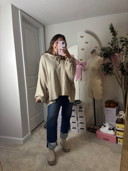 Buttoned Hoodie Oversized Sweater