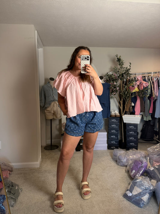PINK GAUZE OPEN BACK TOP