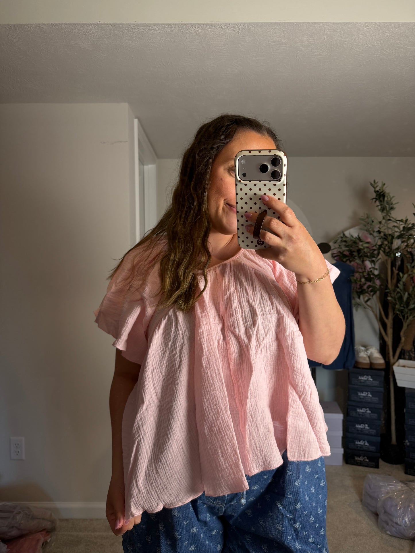 PINK GAUZE OPEN BACK TOP