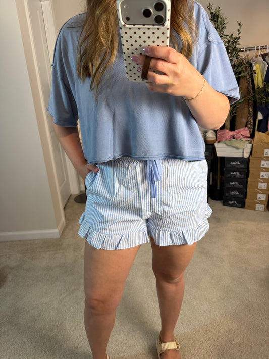 Striped Ruffle Hem Shorts