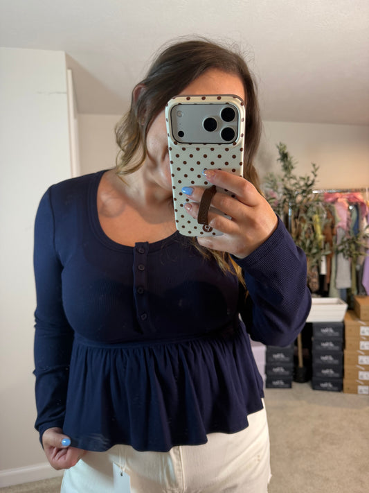 NAVY MODAL BABYDOLL TIE BACK TOP